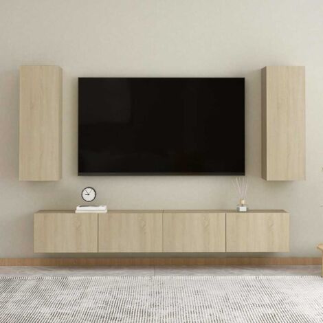 Set de muebles salón TV 4 pzas madera ingeniería roble