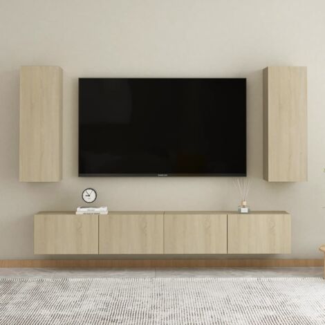 Set de muebles salón TV 4 pzas madera ingeniería roble Sonoma vidaXL