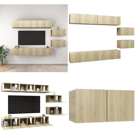 Set de muebles salón TV 8 pzas madera ingeniería roble Sonoma - Armarios de TV - Muebles de salón
