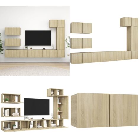 Set de muebles salón TV 8 pzas madera ingeniería roble Sonoma - Muebles de TV - Armarios de TV