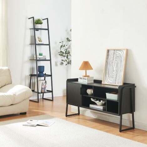 Set de muebles 'Storfjord' 2 piezas: 1x estantería de pie 1x Mesa TV metal - Negro [en.casa]