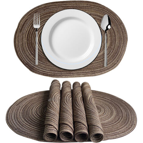 Set de nappe de table ovales tissées en polypropylène - 50x35 cm - Couleurs assorties (Vert, Brun, Gris, Jaune) - Résistant à la chaleur et lavable - 4 nappes