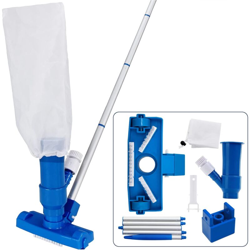 Set de Nettoyage de Piscine 3 pièces Aspiration Sol récipient de Collecte déchet Tige Variable Extensible 3 brosses Nettoyage Entretien Piscine
