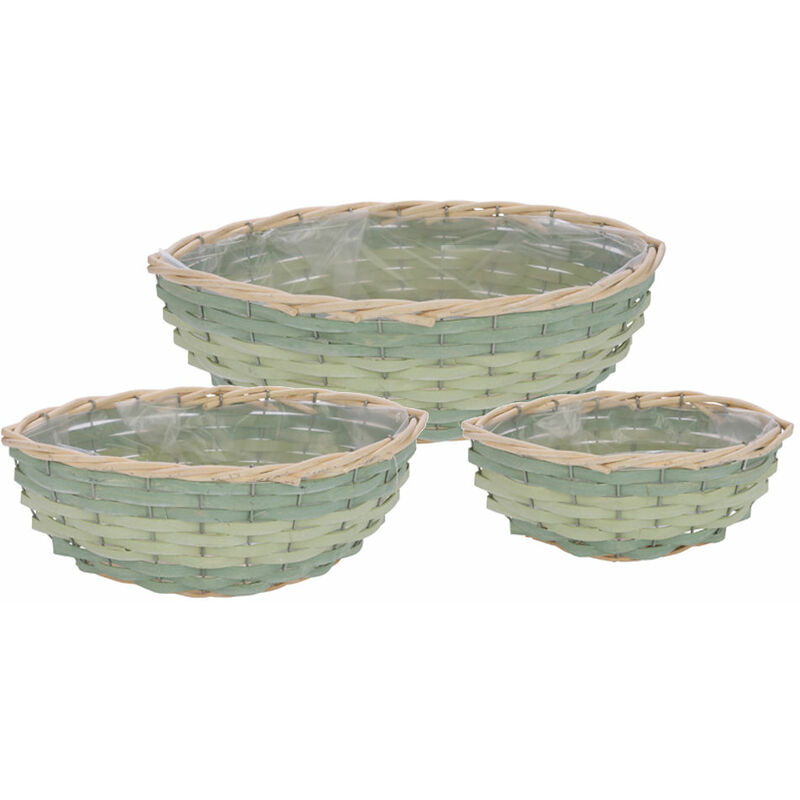 Spetebo - Set de paniers à plantes Schiffchen 40 / 31 / 23 cm - naturel / vert - 3 pièces