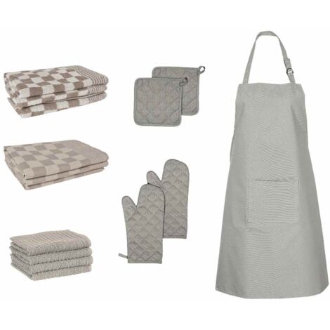 Set de paños manoplas horno y agarradores 15 pzas algodón gris