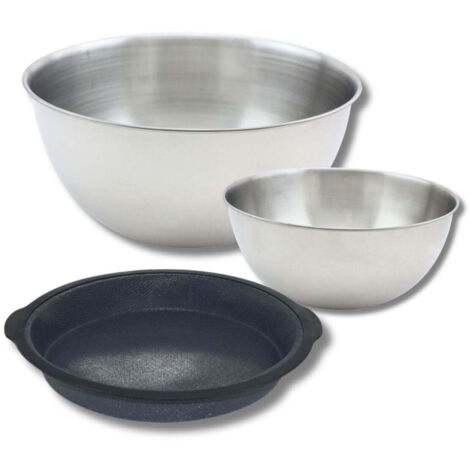 Set de pâtisserie avec 1 Moule à manqué en silicone fibre de verre, 1 spatule Zenker et 2 bols à mixer en inox Fackelmann