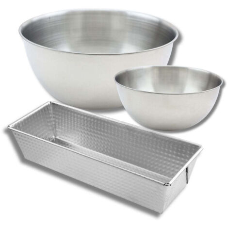 Set de pâtisserie avec 1 Moule Cake 30cm, 1 spatule Zenker et 2 bols à mixer en inox Fackelmann