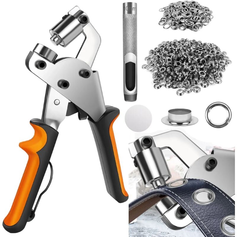 Set de pinces à oeillets, Kit d'outils pour passe-fils Tête de pince interchangeable Presse à oeillets Avec 500 oeillets