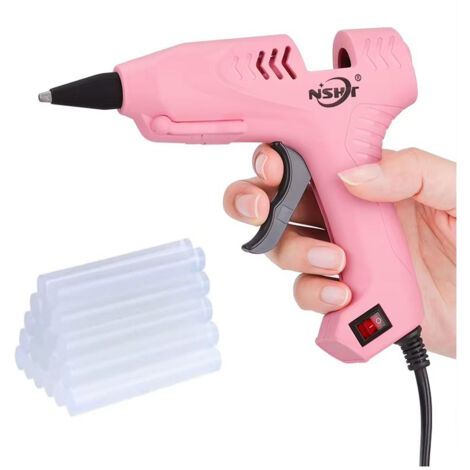 Set de pistola de pegamento termofusible, incluye barras de pegamento, 10/12W, 2000mAh, apto para reparaciones y rellenos (Rosa)