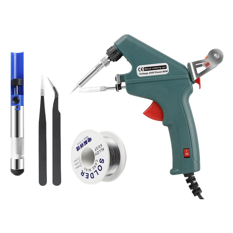 Set de pistolet à souder à l'étain manuel, pistolet à souder chiche + fil d'étain + aspirateur d'étain + 2 pinces à épiler