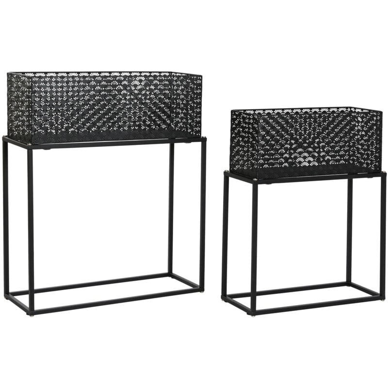 Dkd Home Decor - Support Pot Fleurs Set 2 Métal 60X22X70 Noir