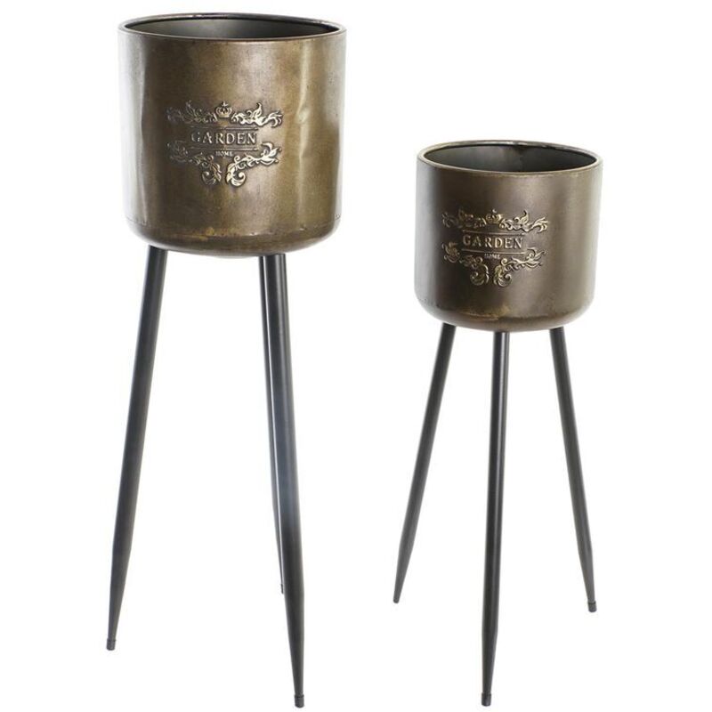 Support Pot Fleurs Set 2 Métal 25X25X80,5 Gravé