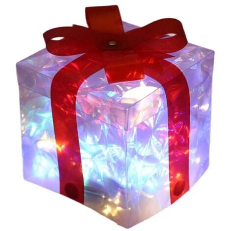 GRID COOL Set de regalo navideño, decoración, adorno con lazo, caja de luz, iluminación exterior, Navidad 2024, decoración de jardín/casa B