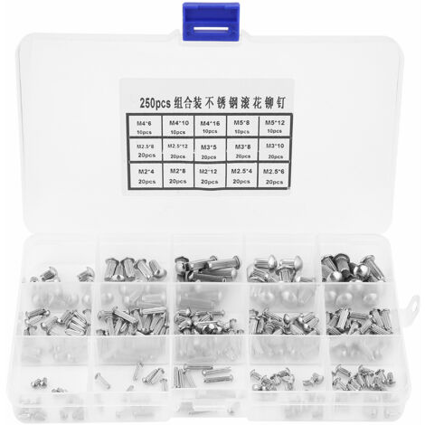 Set de Rivets Métalliques Solid Round Head - 250 Rivets Stainless Steel M2-M5