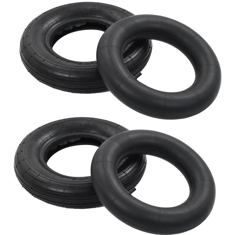 

Set de ruedas y cámaras de aire de carretilla caucho 3.50-8 4PR - Negro - Vidaxl