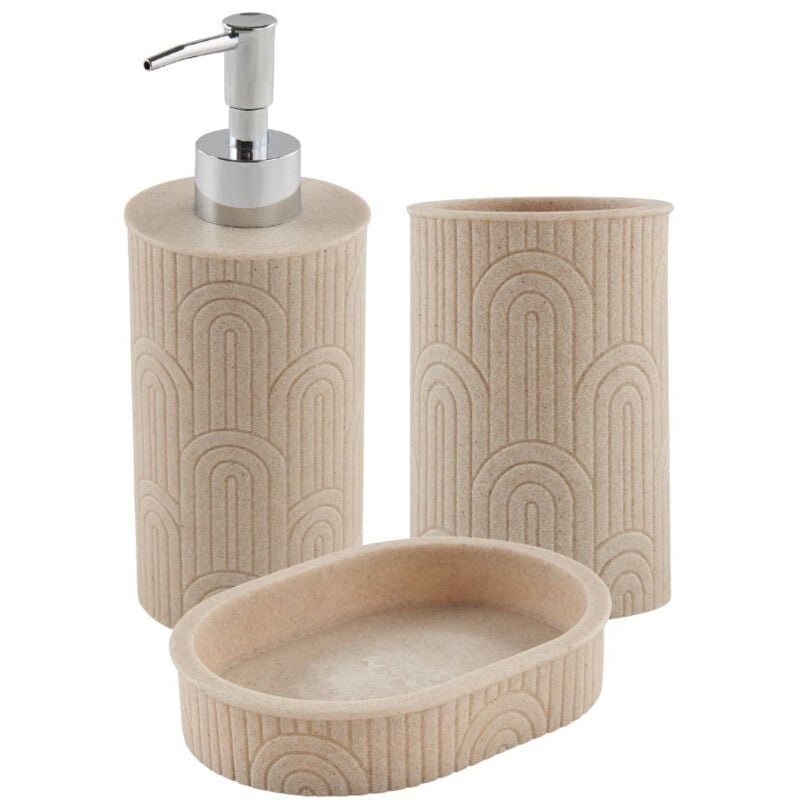 Set de salle de bain 3 pièces en polyrésine beige
