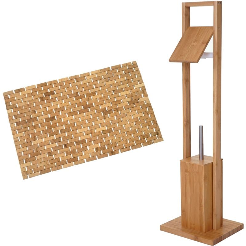HHG - Set de salle de bains 560, Porte-rouleau papier toilette / wc, Tapis de bain, Bambou