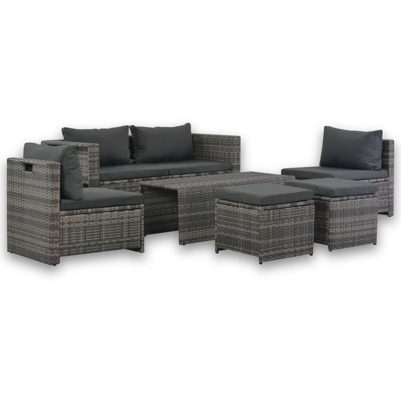 

Set de salón para jardín 6 pzs y cojines ratán sintético gris - Gris