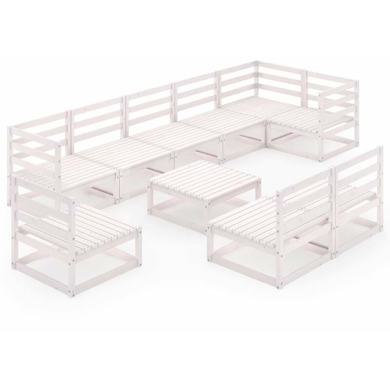 

Set de salon de jardin de 10 piezas blanco madera maciza pino