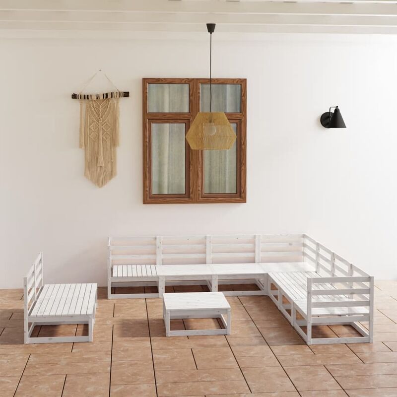 

Set de salón de jardín de 10 piezas blanco madera maciza pino