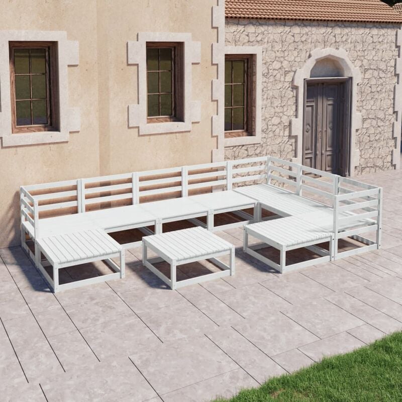 

Set de salón de jardín de 10 piezas blanco madera maciza pino
