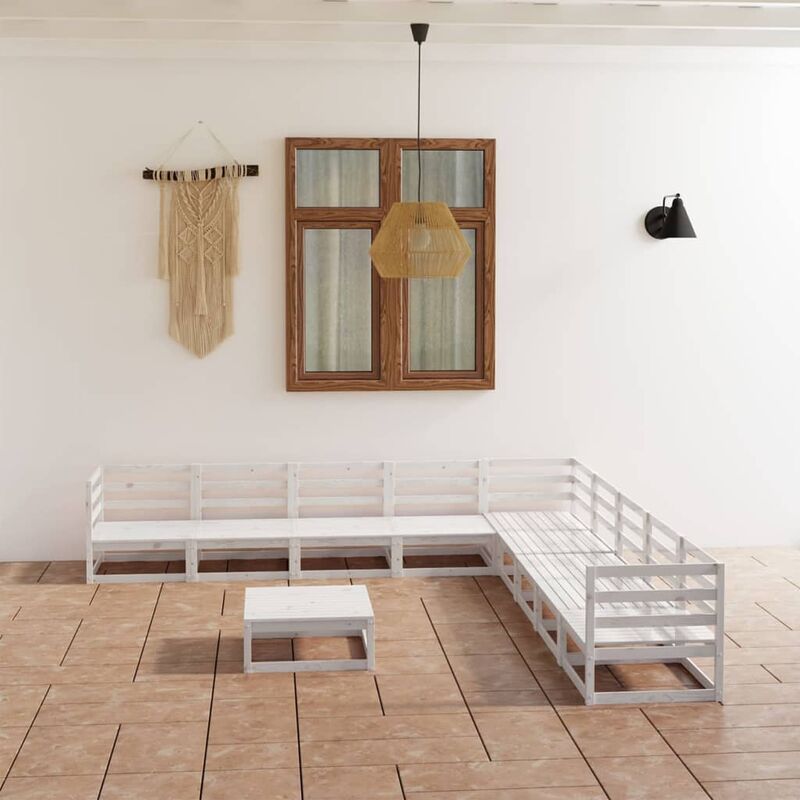 

Set de salón de jardín de 10 piezas blanco madera maciza pino