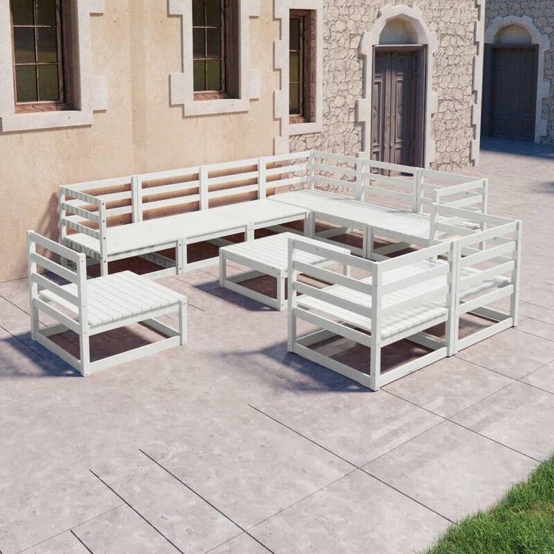 

Set de salón de jardín de 10 piezas blanco madera maciza pino