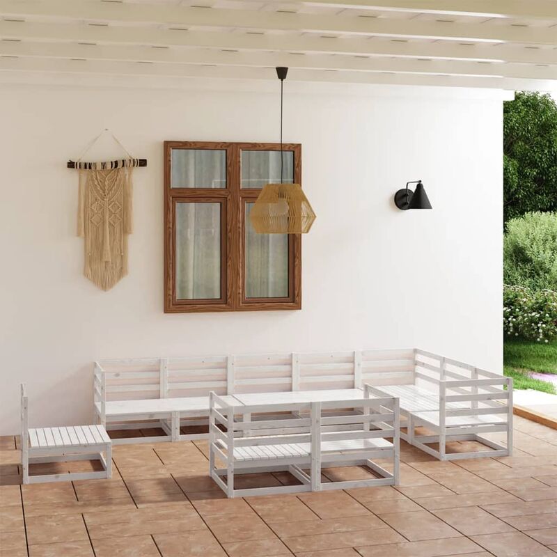 

Set de salón de jardín de 10 piezas blanco madera maciza pino