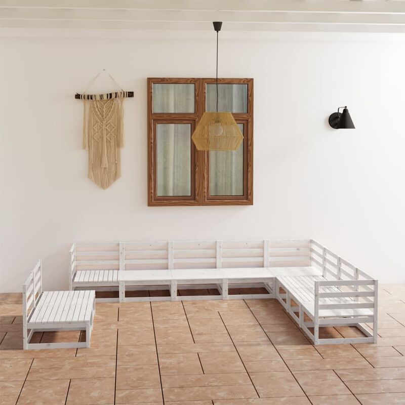 

Set de salón de jardín de 10 piezas blanco madera maciza pino