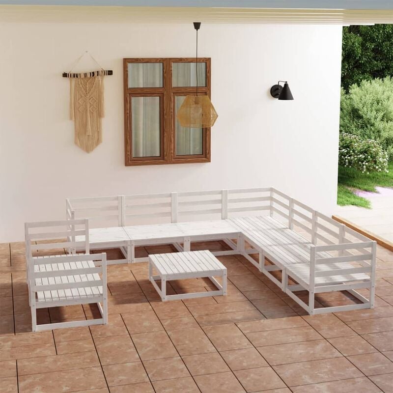

Set de salón de jardín de 10 piezas blanco madera maciza pino
