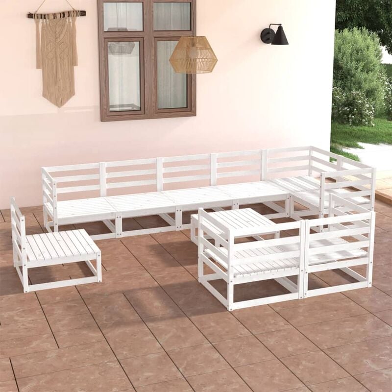 

Set de salón de jardín de 10 pzas blanco madera maciza de pino