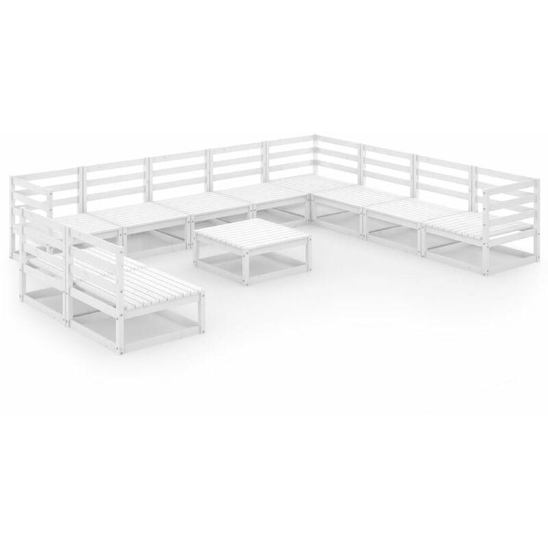 

Set de salon de jardin de 11 piezas blanco madera maciza de pino