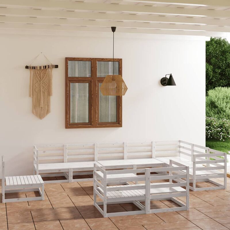

Set de salón de jardín de 11 piezas blanco madera maciza de pino