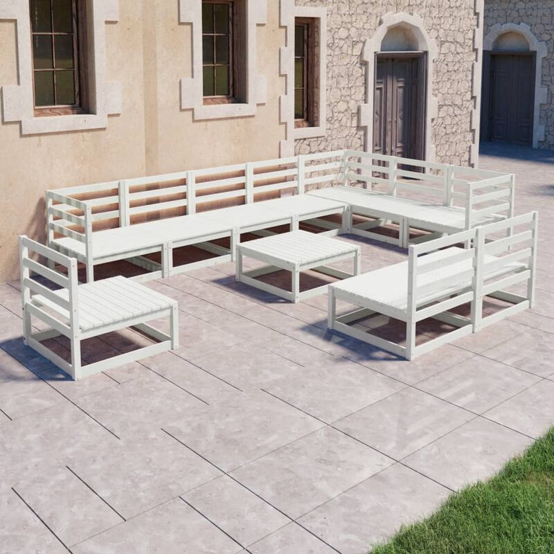 

Set de salón de jardín de 11 piezas blanco madera maciza de pino