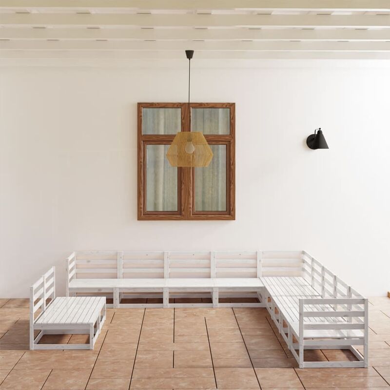 

Set de salón de jardín de 11 piezas blanco madera maciza de pino
