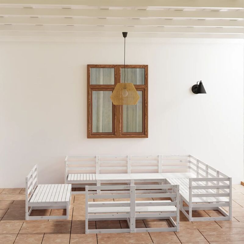

Set de salón de jardín de 11 piezas blanco madera maciza de pino