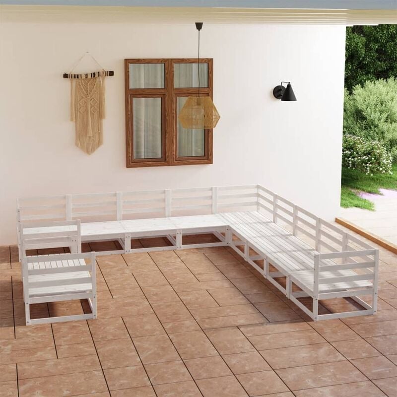 

Set de salón de jardín de 11 piezas blanco madera maciza de pino
