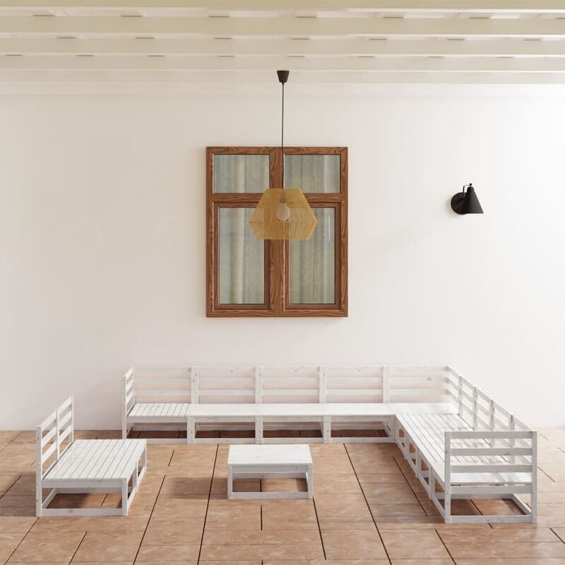 

Set de salón de jardín de 12 piezas blanco madera maciza de pino