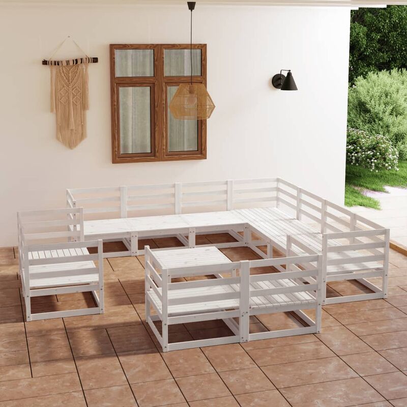 

Set de salón de jardín de 12 piezas blanco madera maciza pino