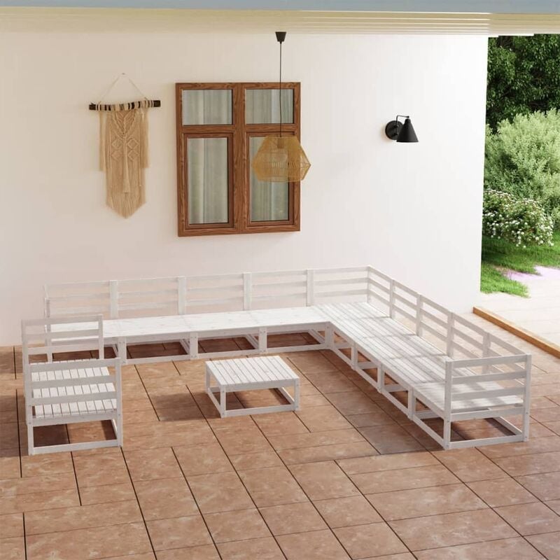 

Set de salón de jardín de 12 piezas blanco madera maciza pino