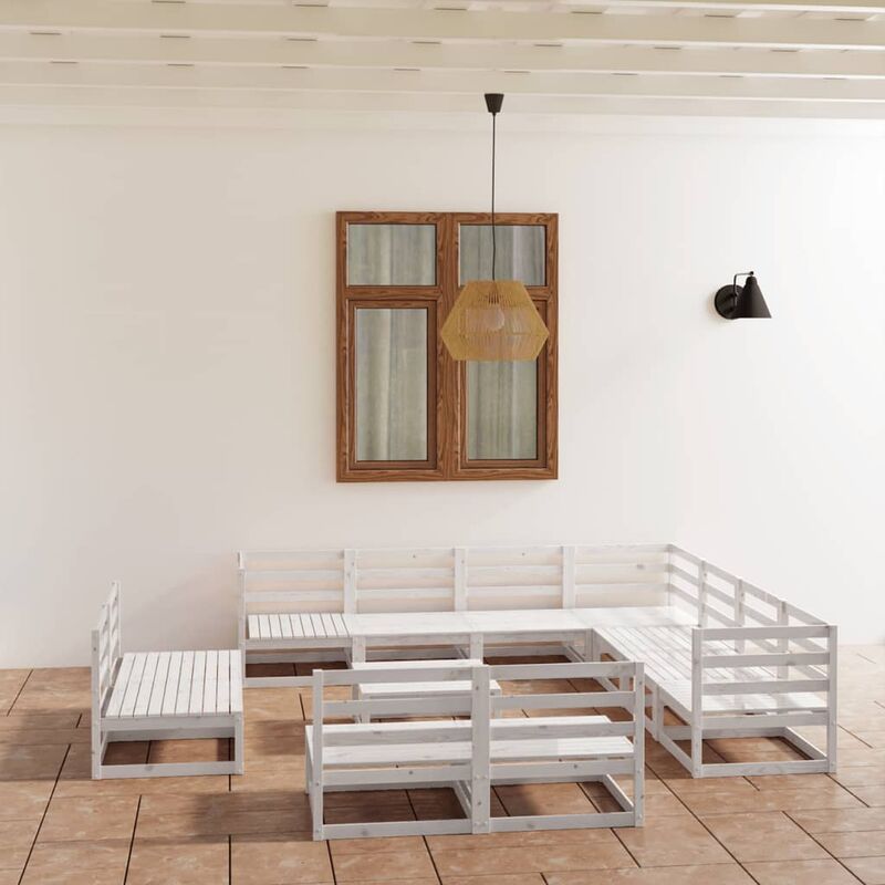 

Set de salón de jardín de 12 piezas blanco madera maciza pino