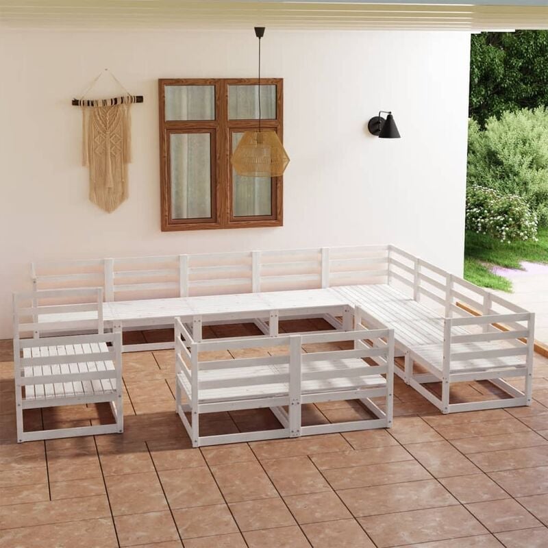 

Set de salón de jardín de 12 piezas blanco madera maciza pino
