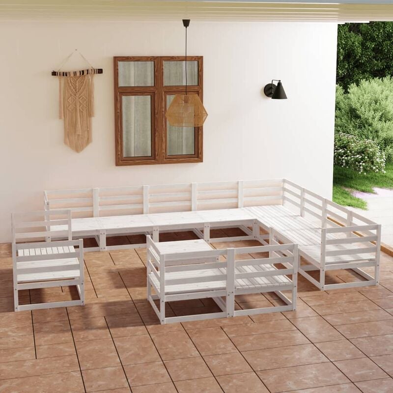 

Set de salón de jardín de 13 piezas blanco madera maciza pino