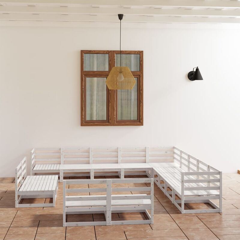 

Set de salón de jardín de 13 piezas blanco madera maciza pino