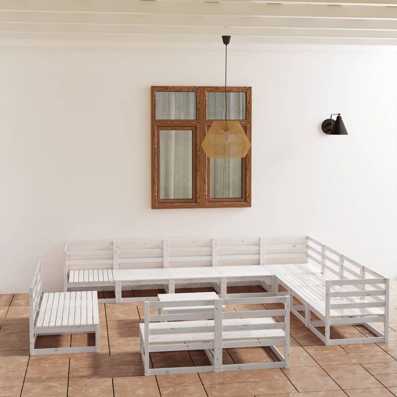 

Set de salón de jardín de 13 piezas blanco madera maciza pino