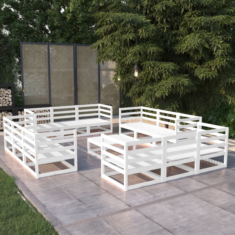 

Set de salón de jardín de 13 pzas blanco madera maciza de pino
