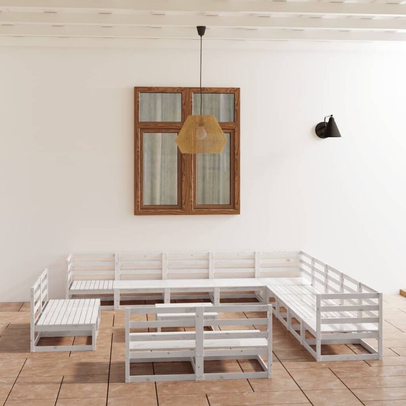 

Set de salón de jardín de 14 pzas blanco madera maciza de pino