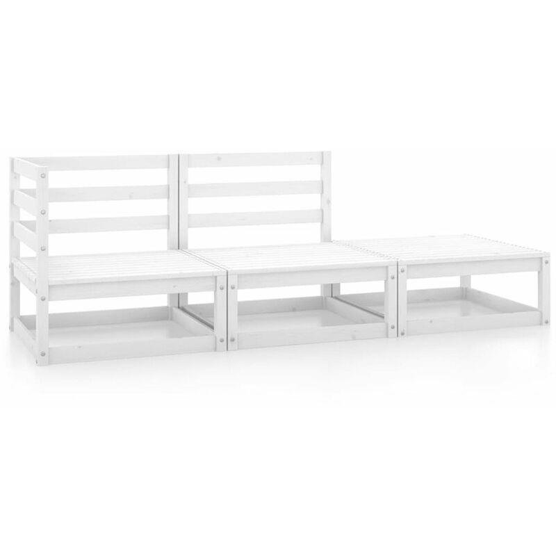 

Happyshopping - Set de salon de jardin de 3 piezas blanco madera maciza de pino