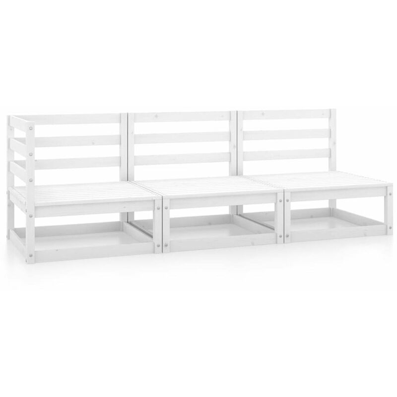 

Happyshopping - Set de salon de jardin de 3 piezas blanco madera maciza de pino