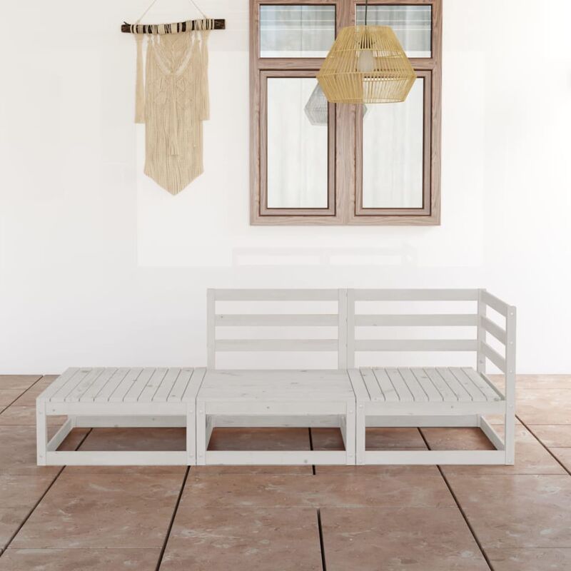 

Set de salón de jardín de 3 piezas blanco madera maciza de pino